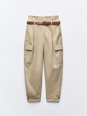 Belted Cargo Tapered Pants in Khaki